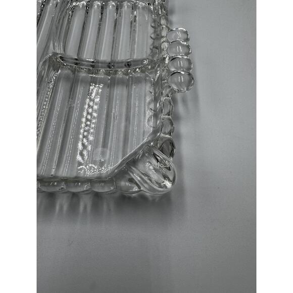 Hazel Atlas Ball & Rib Glass Sip N Smoke Snack Luncheon‎ Tray & Cup Set Of 4